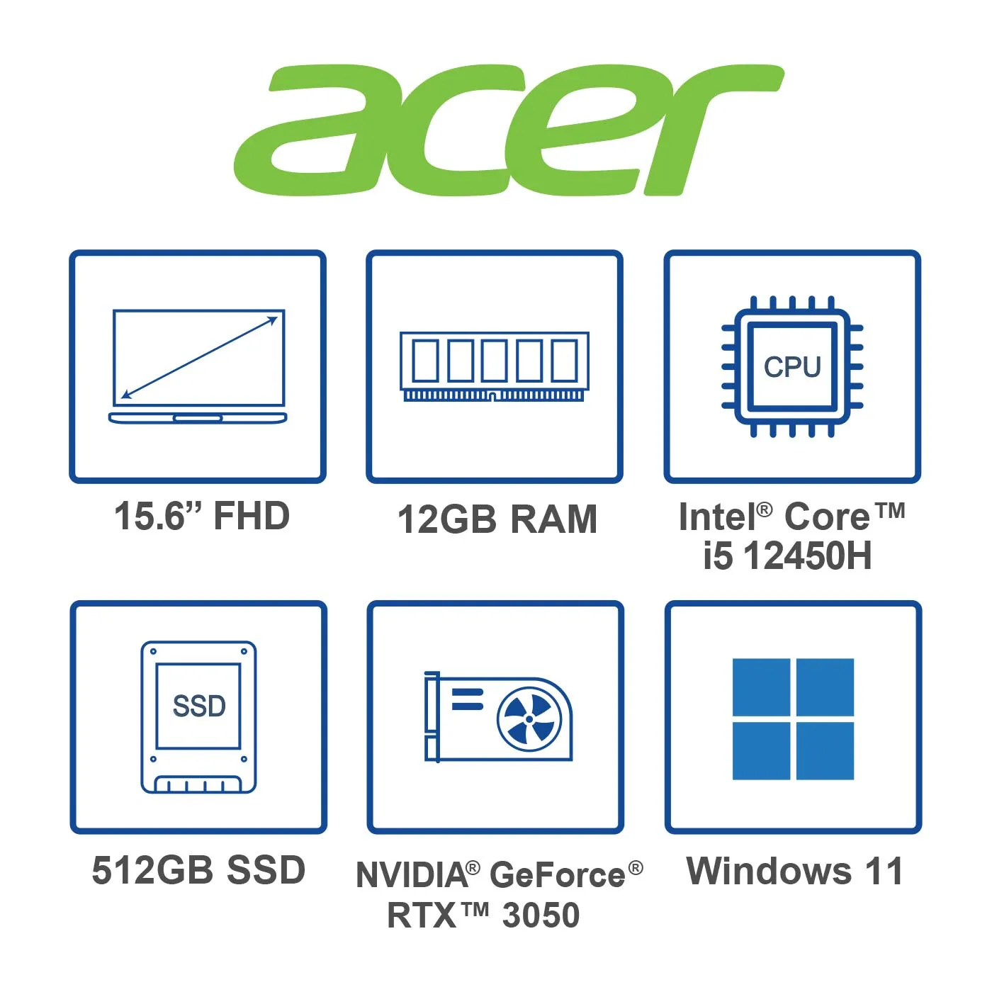 Computador portátil Gamer ACER NITRO 15.6" Pulgadas 57UY Intel Core i5 - RAM 12GB - Disco SSD 512GB - Negro