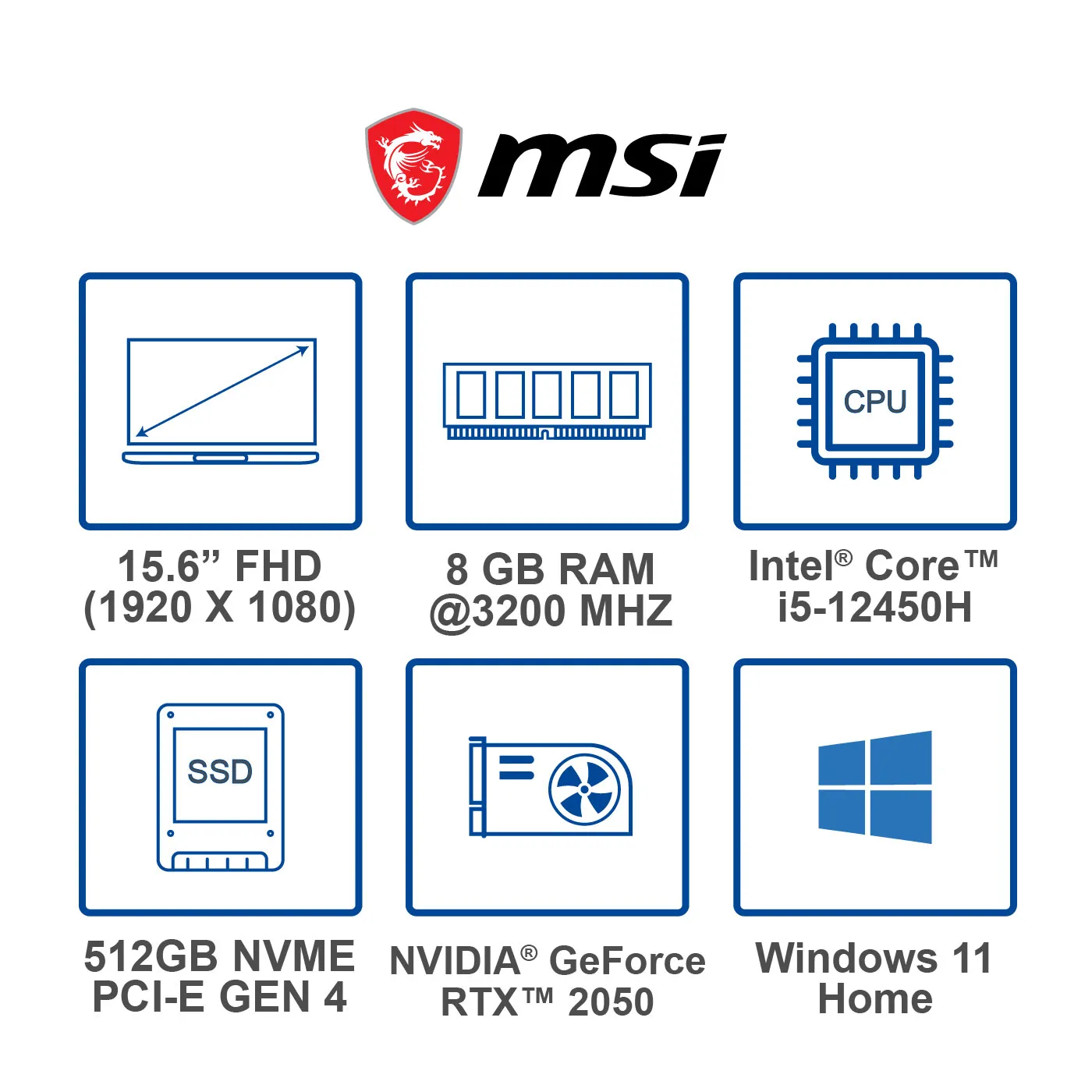 Computador Portátil Gamer MSI GF63 15.6" Pulgadas 12UCX Intel Ci5 - RAM 8GB - Disco SDD 512 GB - Negro