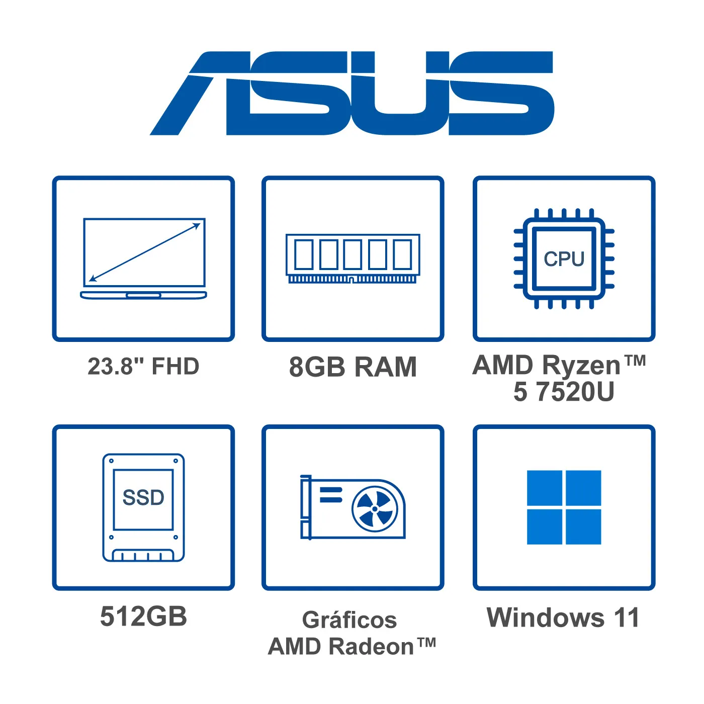 Computador All in One ASUS 23.8" Pulgadas M3402WFAK - AMD Ryzen 5 - RAM 8GB - Disco SSD 512 GB - Negro
