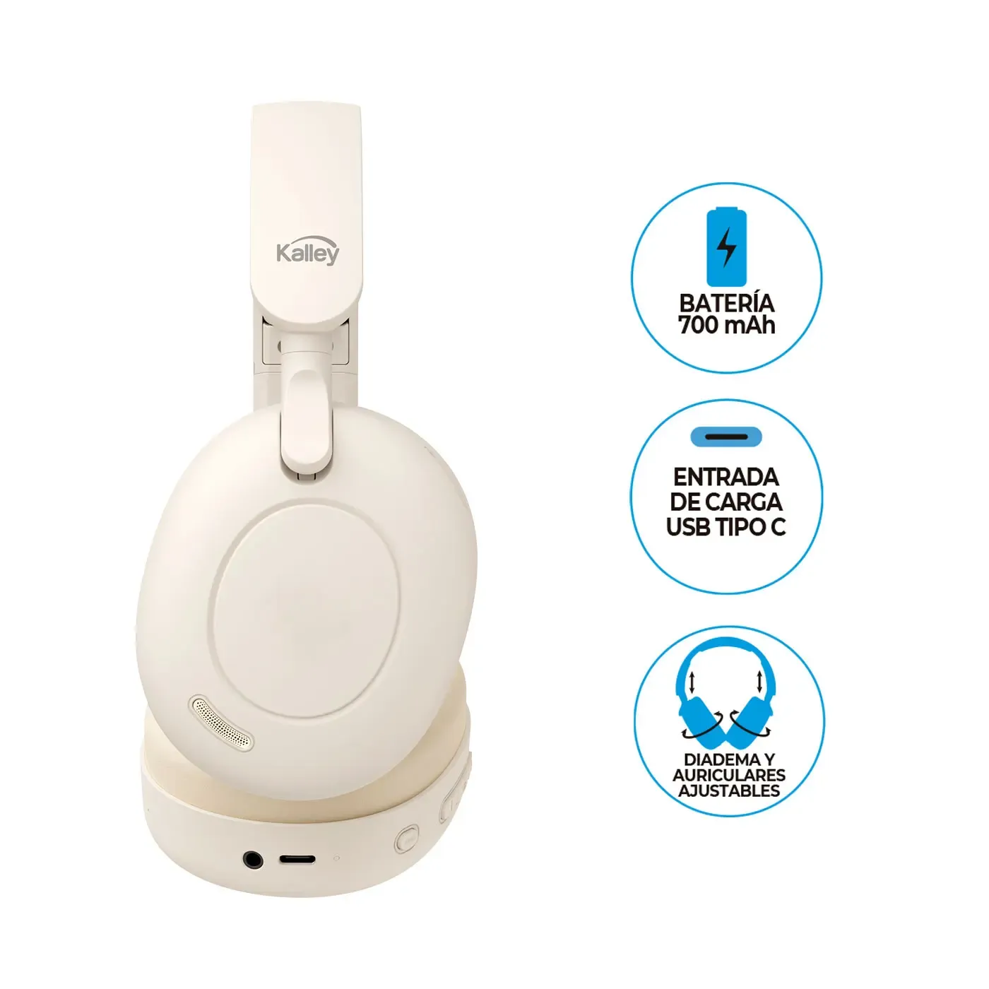 Audífonos de Diadema KALLEY Inalámbricos Bluetooth Over Ear K-AC2 Cancelación de Ruido Crema
