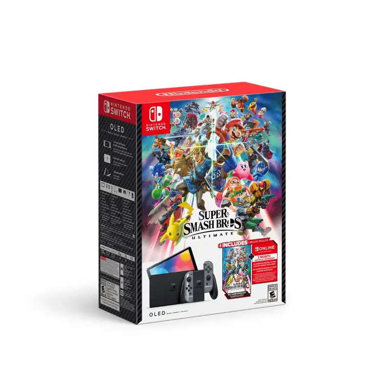 Consola NINTENDO SWITCH Modelo OLED Gris|Negro + Juego Super Smash Bros + 3 Meses de Nintendo Switch Online