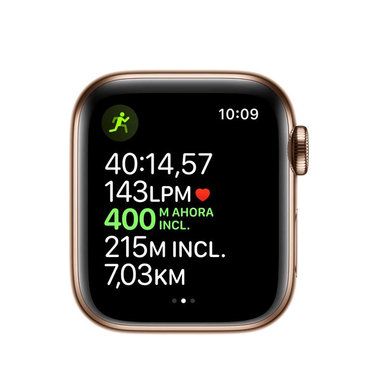 Apple Watch Series 5 + Cellular 40 mm Caja de Acero Inoxidable Oro, Correa Deportiva Color Piedra
