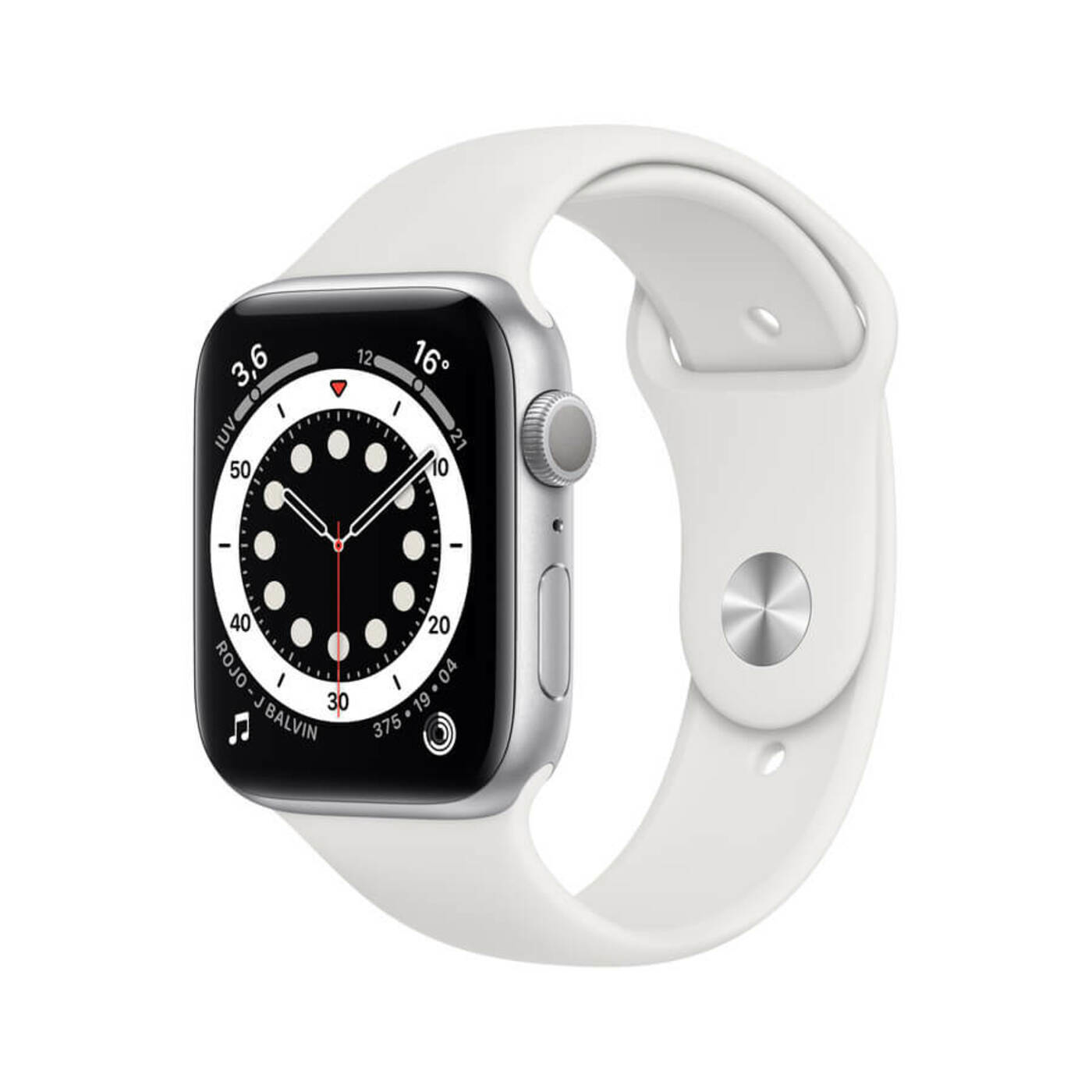 Apple Watch Series 6 de 44 mm Caja de Aluminio en Plata, Correa Deportiva Blanca