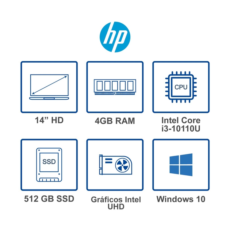 Computador Portátil HP 14" Pulgadas cf2060la - Intel Core i3 - RAM 4GB - Disco SSD 512 GB - Negro