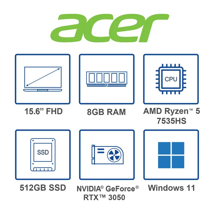 Computador portátil Gamer ACER NITRO 15.6" Pulgadas R5JV AMD Ryzen 5 - RAM 8GB - Disco SSD 512GB - Negro
