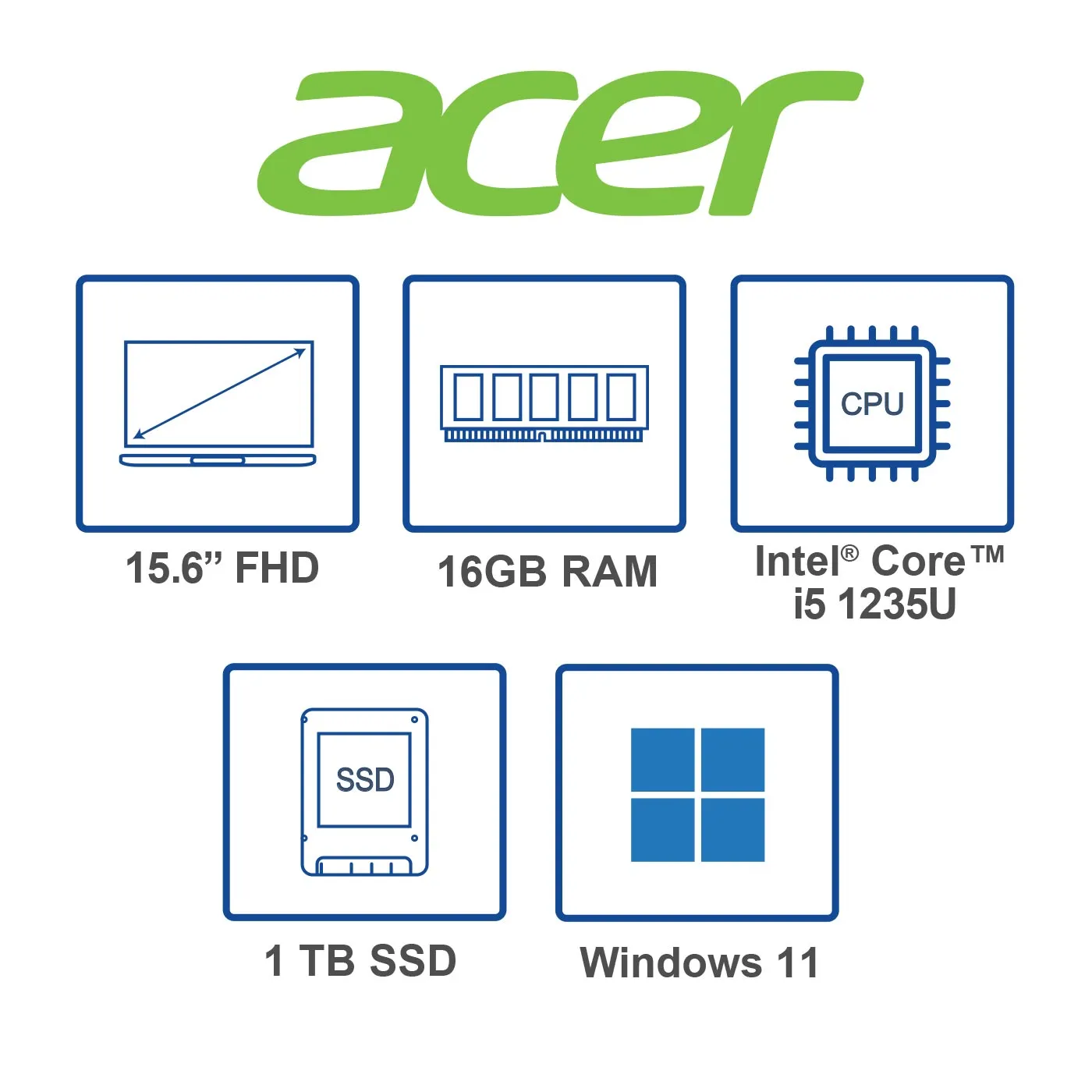 Computador portátil ACER ASPIRE 3 15.6" Pulgadas 52GM Intel Core i5 - RAM 16GB - Disco SSD 1TB - Plateado