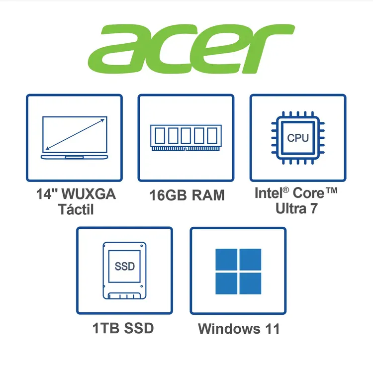 Computador Portátil ACER SWIFT GO 14" Pulgadas 71EK Táctil - Intel Core Ultra 7 - RAM 16GB - Disco SSD 1TB - Plata