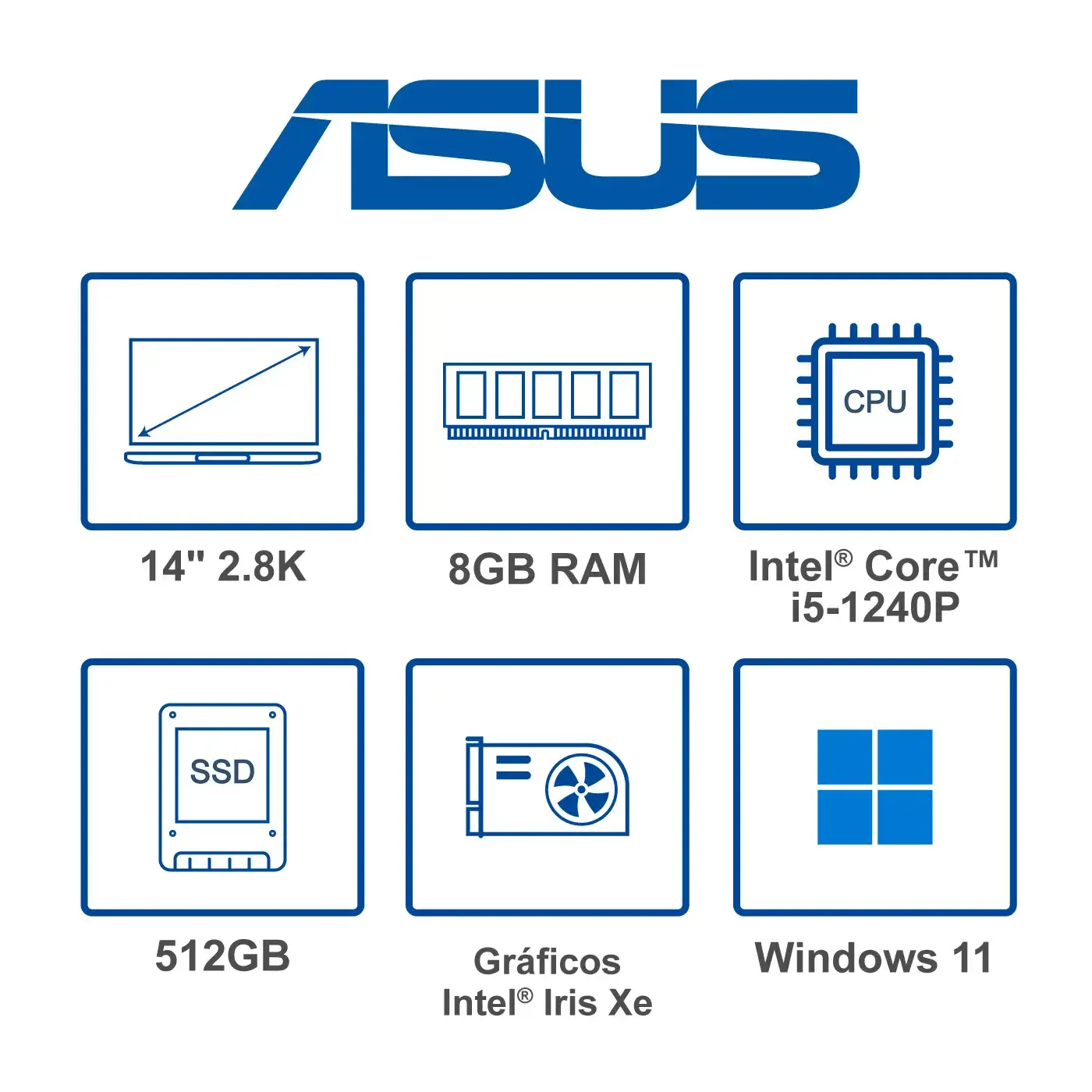 Computador Portátil ASUS Zenbook OLED 14" Pulgadas UX3402ZA - Intel Core i5 - RAM 8GB - Disco SSD 512 GB - Azul