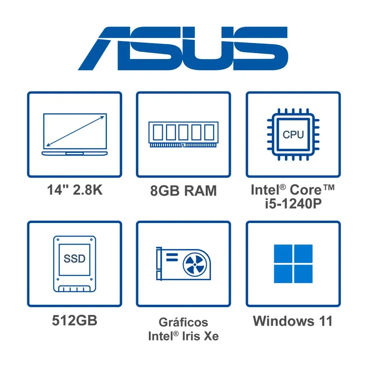 Computador Portátil ASUS Zenbook OLED 14" Pulgadas UX3402ZA - Intel Core i5 - RAM 8GB - Disco SSD 512 GB - Azul