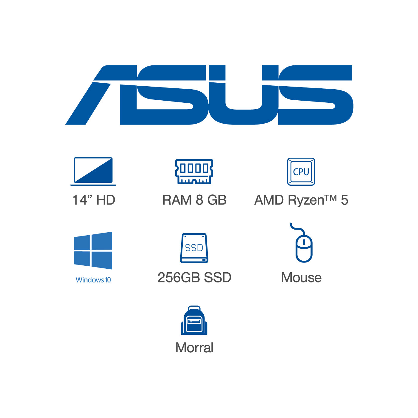 Computador Portátil ASUS 14" Pulgadas M409DA-BV455T Procesador AMD Ryzen 5 - 8GB RAM - Disco Estado Sólido 256 GB - Plateado