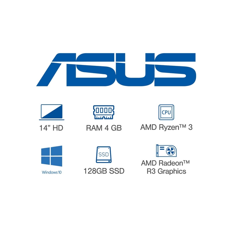 Computador Portátil ASUS 14" Pulgadas M409DA-BV495T Procesador AMD Ryzen 3 - 4GB RAM - Disco Estado Sólido 128 GB - Gris