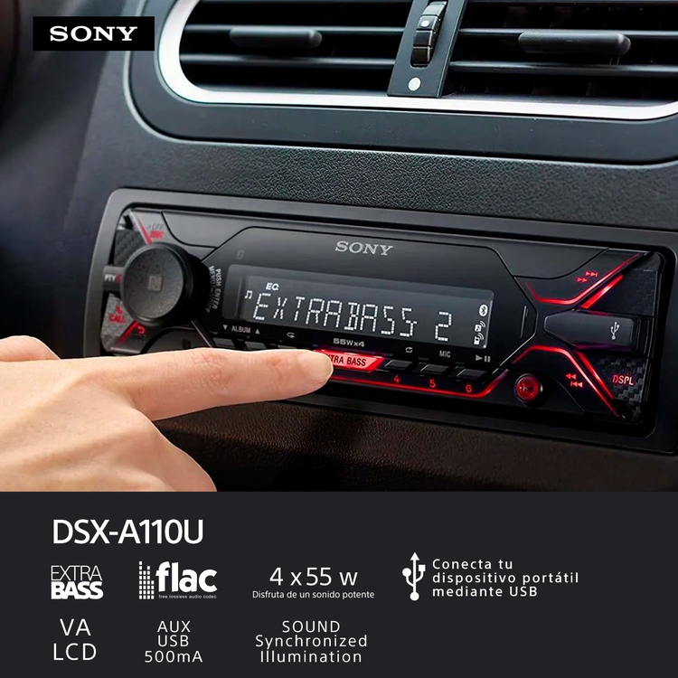 Radio Car Audio SONY 2 Din DSX-A110U Negro Rojo