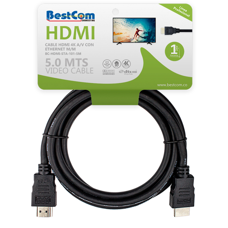 Cable BESTCOM HDMI a HDMI 4K de alta velocidad con Ethernet de 5 Metros