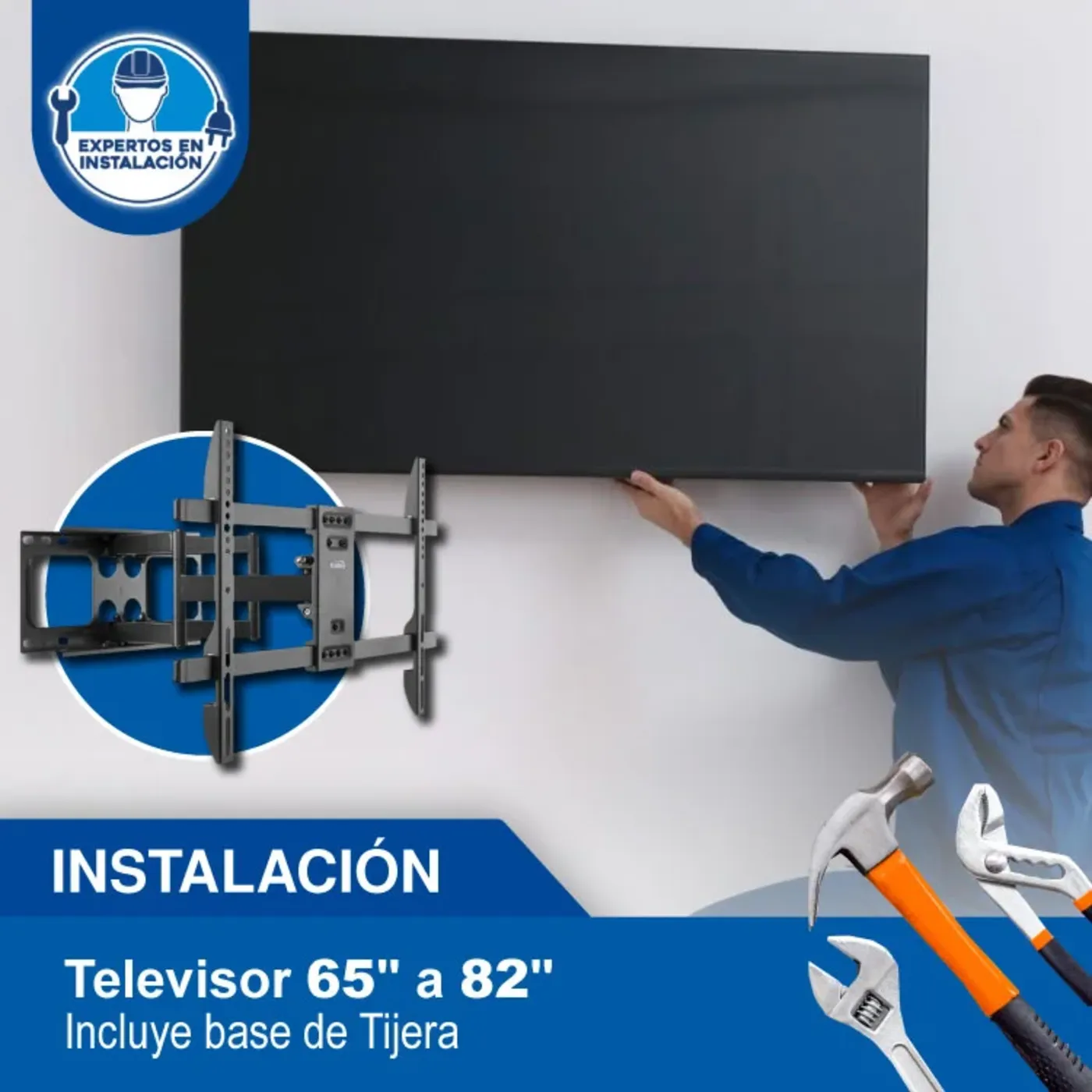 Instalación de TV 65" a 82" Incluye Base de Tijera