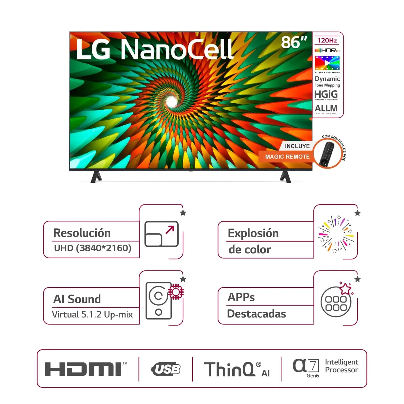 TV LG 86" Pulgadas 217 Cm 86NANO77SRA 4K-UHD NanoCell Smart TV
