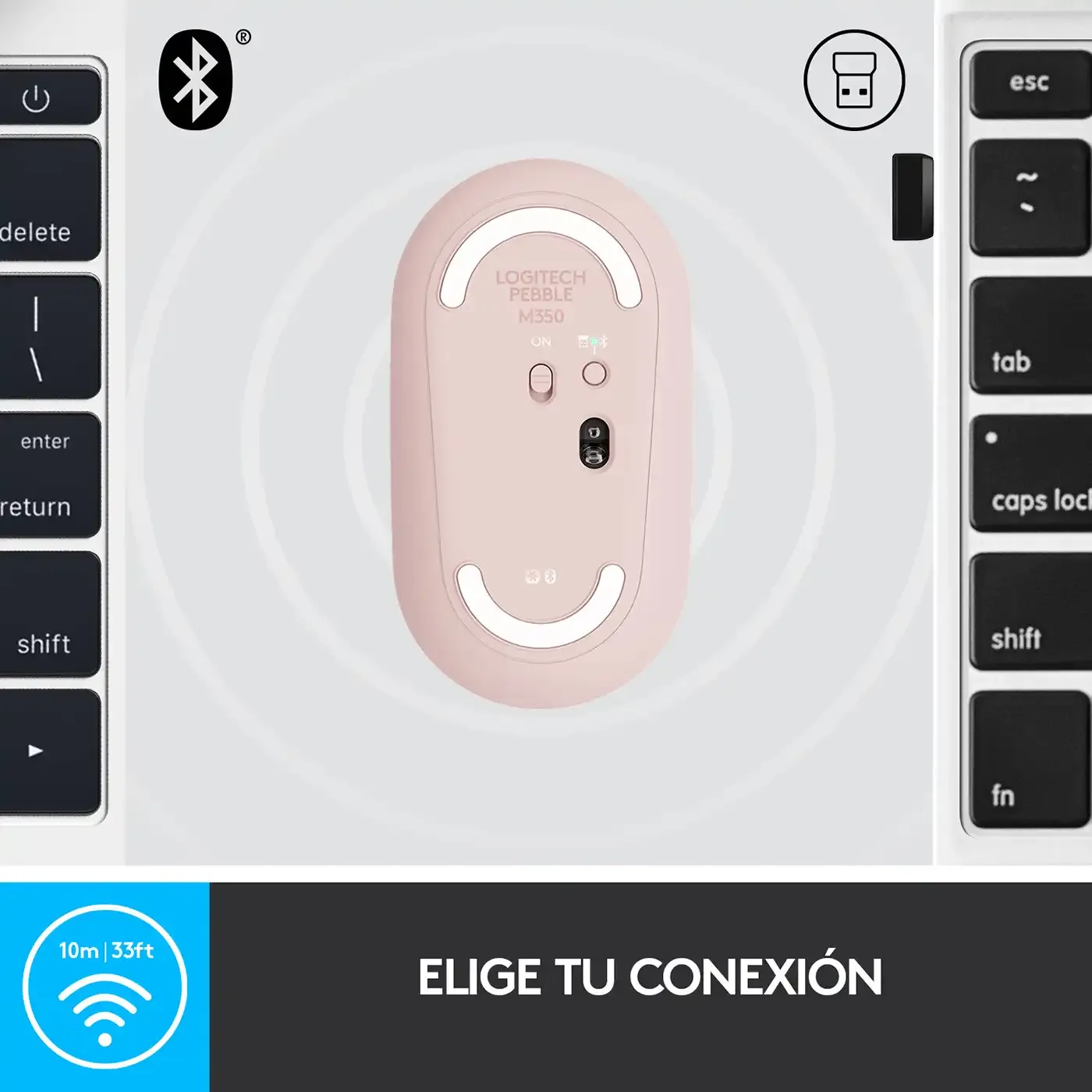 Mouse LOGITECH Bluetooth Óptico M350 Rosado