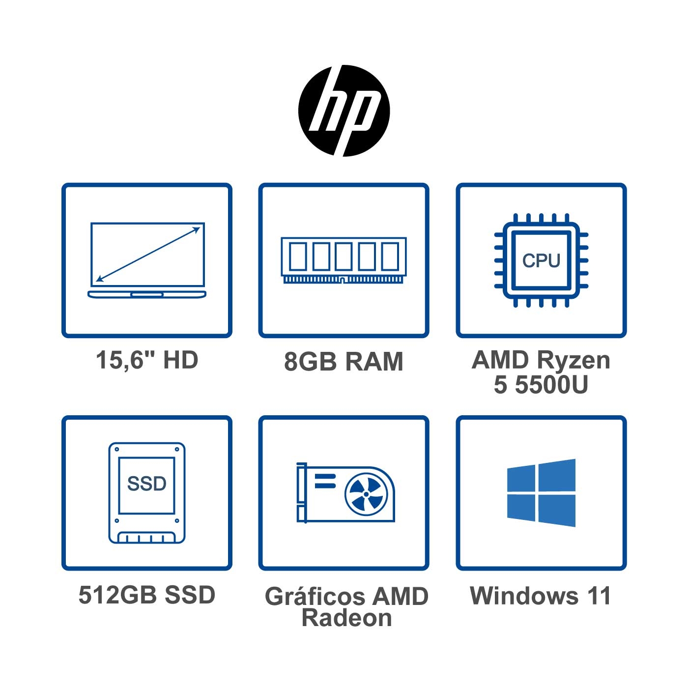 Computador Portátil HP 15,6" Pulgadas Ef2524la AMD R5- RAM 8GB - Disco SSD 512 GB - Plateado Natural
