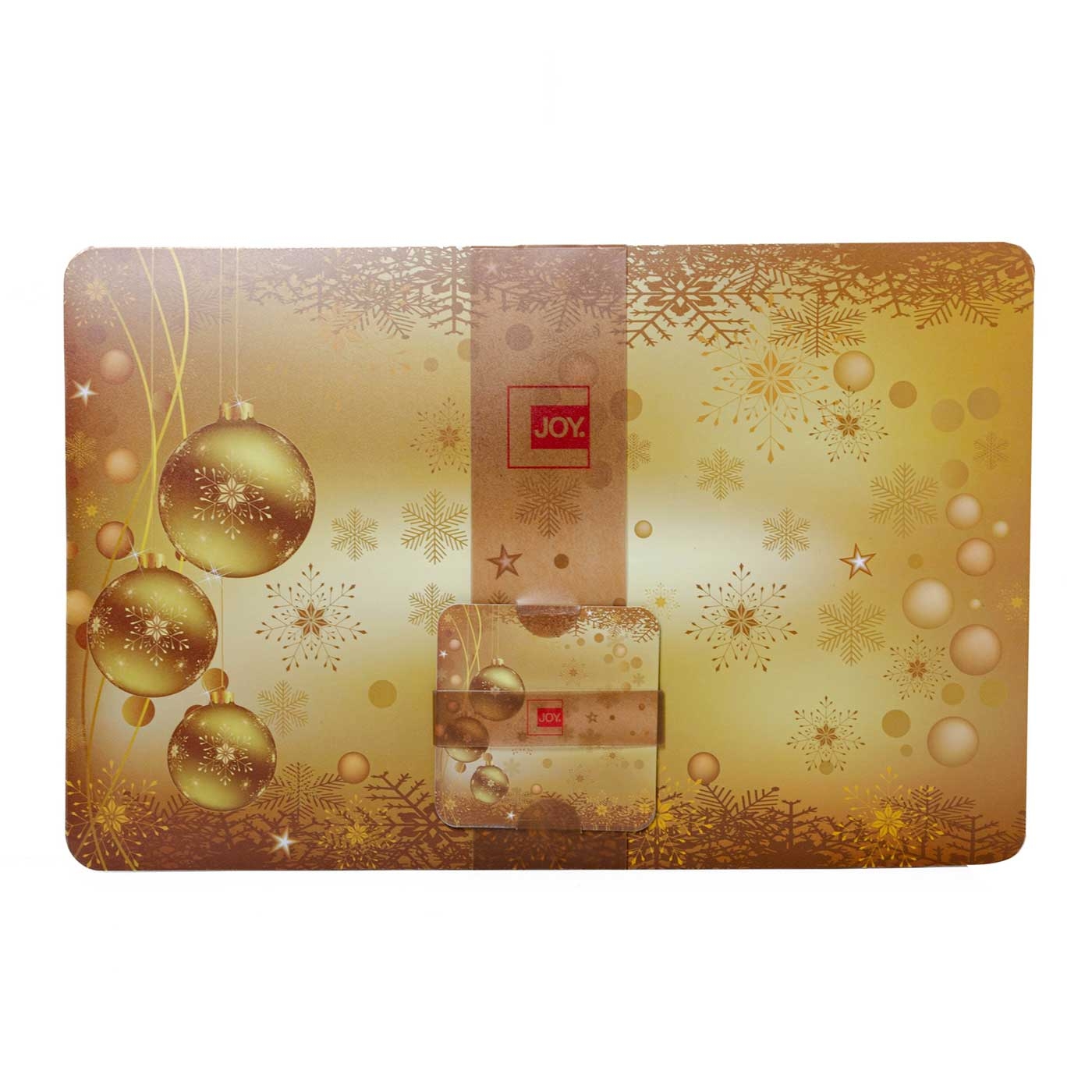 Set x 4 Individuales + 4 Portavasos JOY Bolas Doradas Navidad Set x 4 Individuales + 4 Portavasos JOY Bolas Doradas Navidad