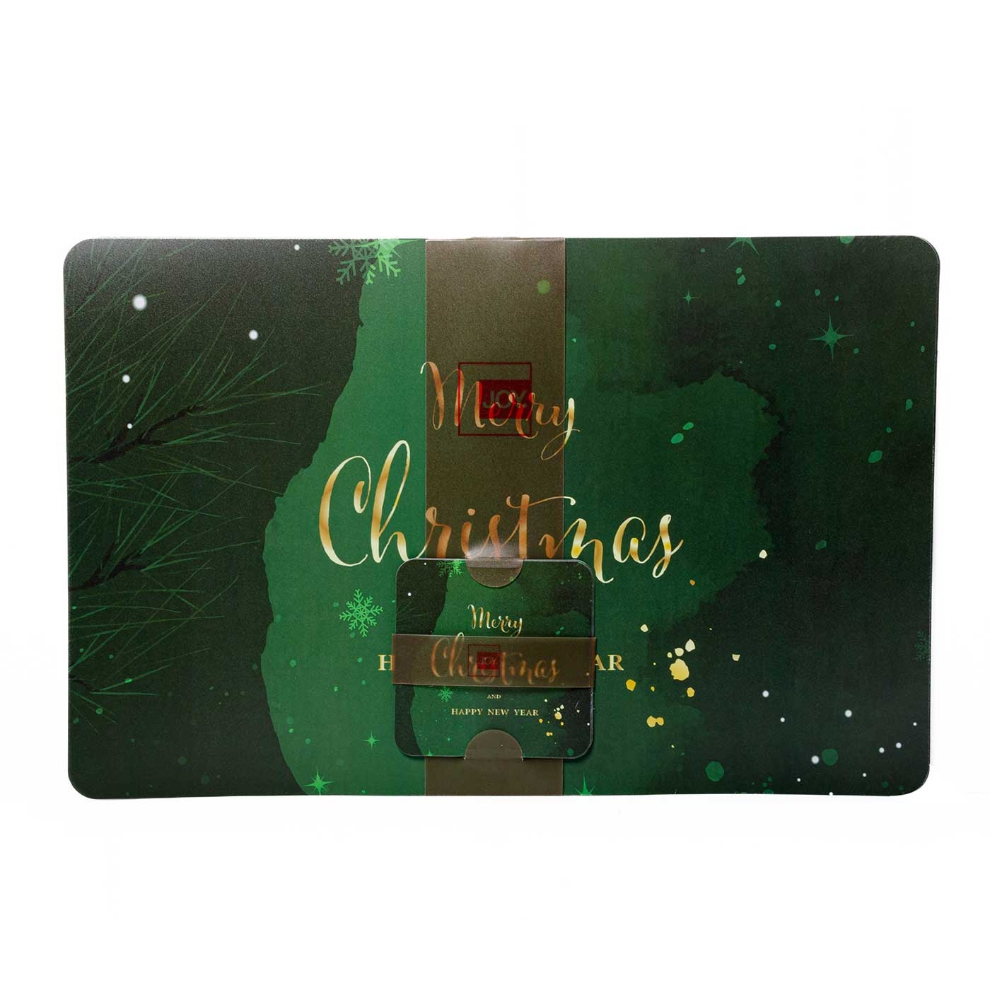 Set x 4 Individuales + 4 Portavasos JOY Feliz Navidad & Año Nuevo Verde Set x 4 Individuales + 4 Portavasos JOY Feliz Navidad & Año Nuevo Verde