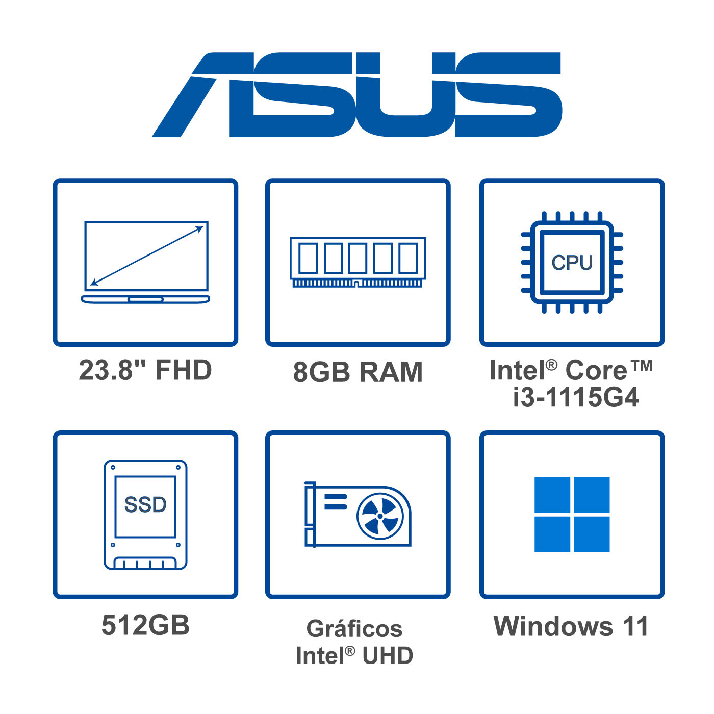 Computador All in One ASUS Vivo 23.8" Pulgadas V241EAK - Intel Core i3 - RAM 8GB - Disco SSD 512 GB - Negro