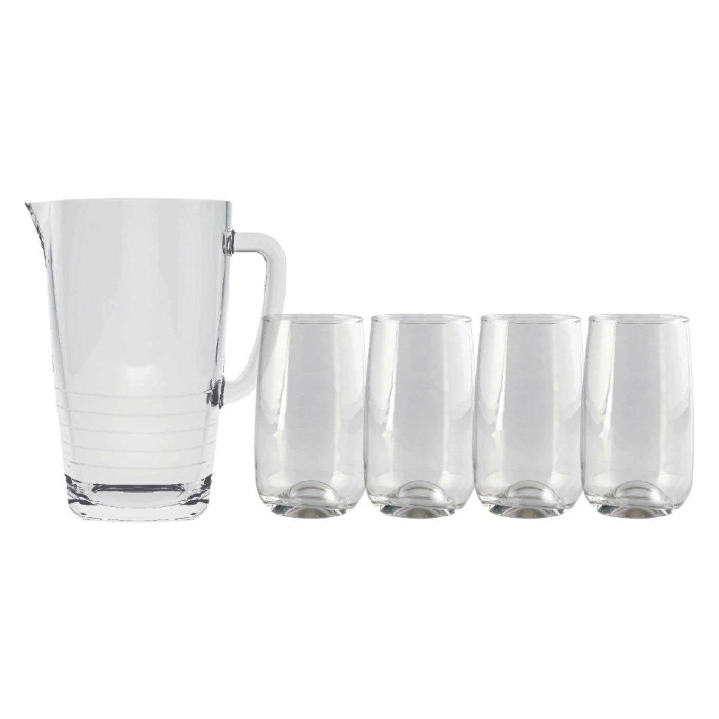 Set x 5 Piezas CRISTAR Jarra 48 Onzas + 4 Vasos Largos 15.5 Onzas Set x 5 Piezas CRISTAR Jarra 48 Onzas + 4 Vasos Largos 15.5 Onzas