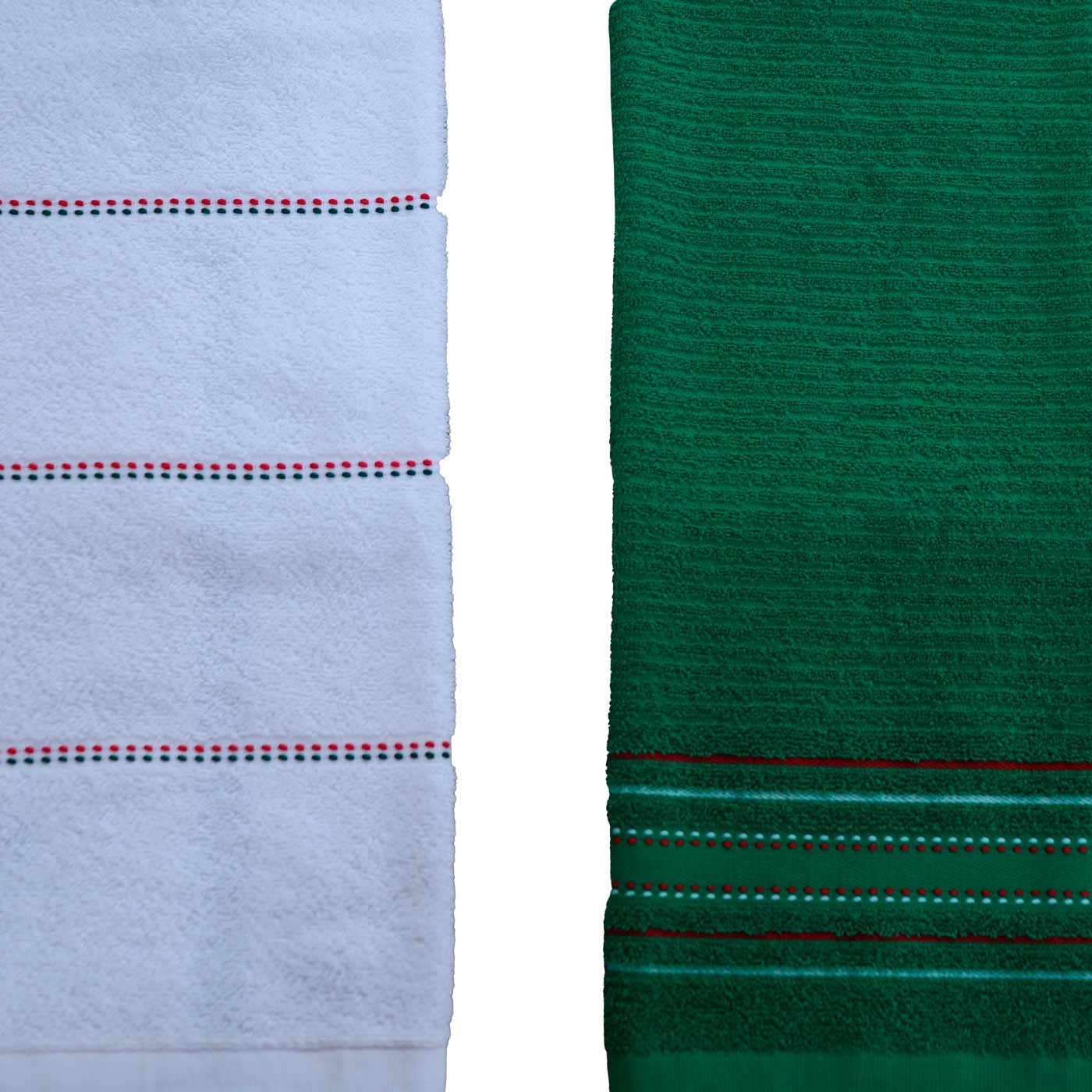 Set x 2 Toallas de Manos FATELARES Guirnalda 40 x70 cms/400 grms Blanca con Decorado y Verde con Decorado Set x 2 Toallas de Manos FATELARES Guirnalda 40 x70 cms/400 grms Blanca con Decorado y Verde con Decorado