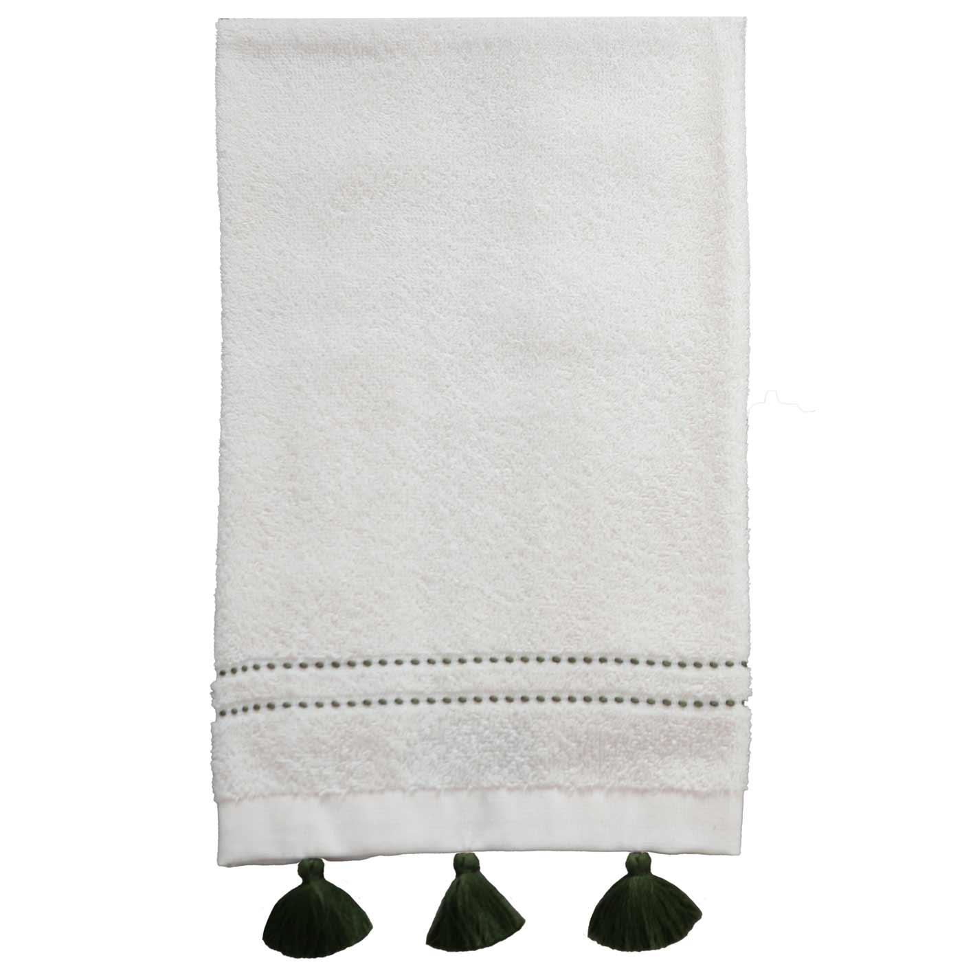 Toalla de Manos FATELARES Tutaina 40 x 70 cms/400 grms Crema con Pompones Verdes Toalla de Manos FATELARES Tutaina 40 x 70 cms/400 grms Crema con Pompones Verdes