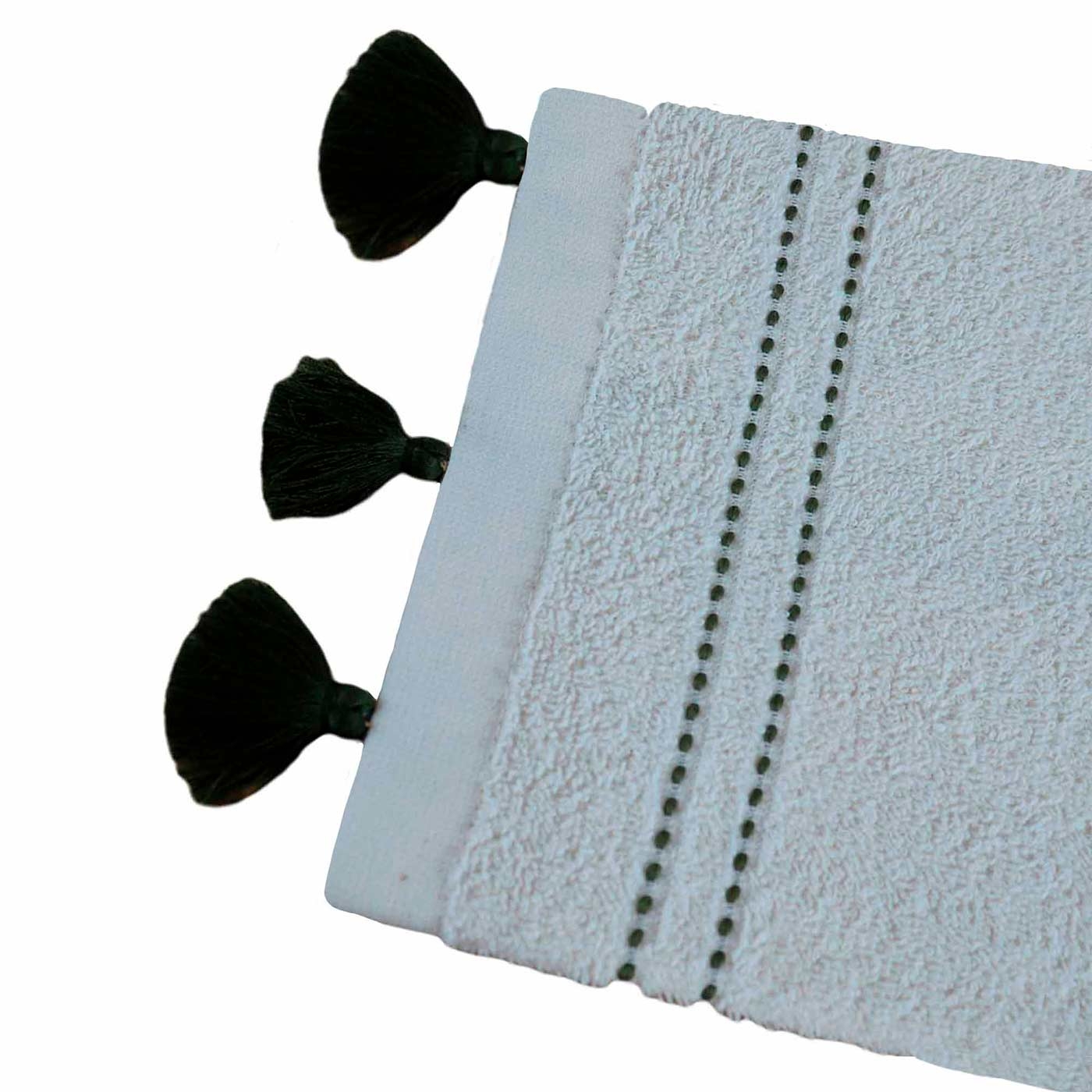 Toalla de Manos FATELARES Tutaina 40 x 70 cms/400 grms Crema con Pompones Verdes Toalla de Manos FATELARES Tutaina 40 x 70 cms/400 grms Crema con Pompones Verdes