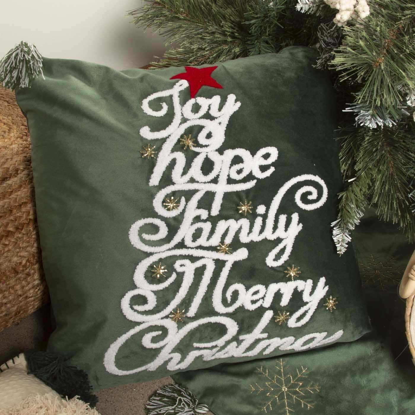 Cojín Decorativo JOY Estrellas Navidad 45 x 45 cm Verde Cojín Decorativo JOY Estrellas Navidad 45 x 45 cm Verde