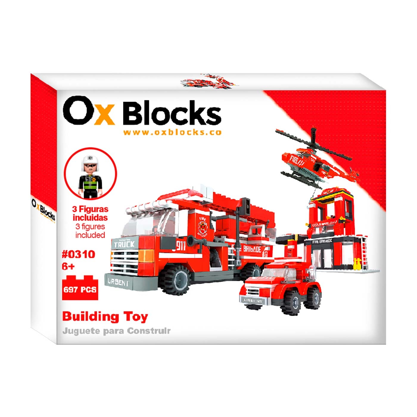 Set de Bloques para Armar Brigada de Bomberos 697 Piezas OX BLOCKS Set de Bloques para Armar Brigada de Bomberos 697 Piezas OX BLOCKS