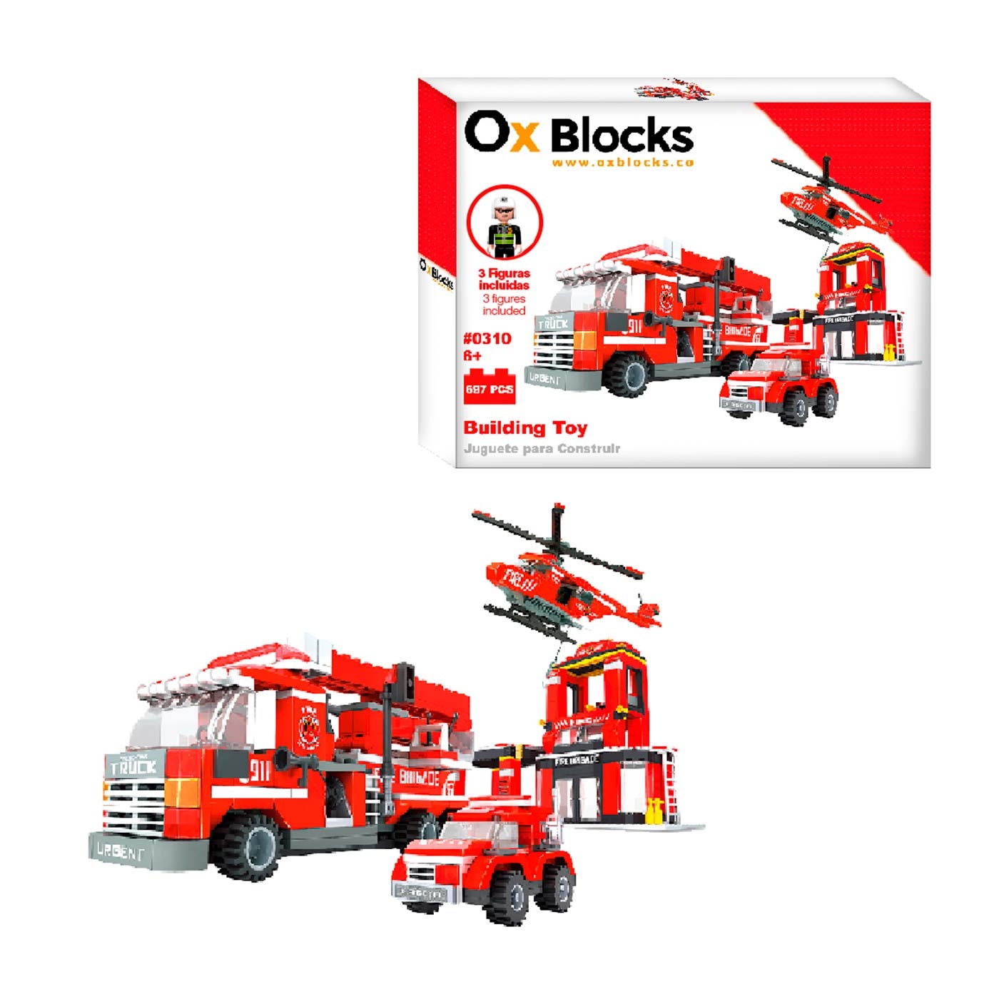 Set de Bloques para Armar Brigada de Bomberos 697 Piezas OX BLOCKS Set de Bloques para Armar Brigada de Bomberos 697 Piezas OX BLOCKS