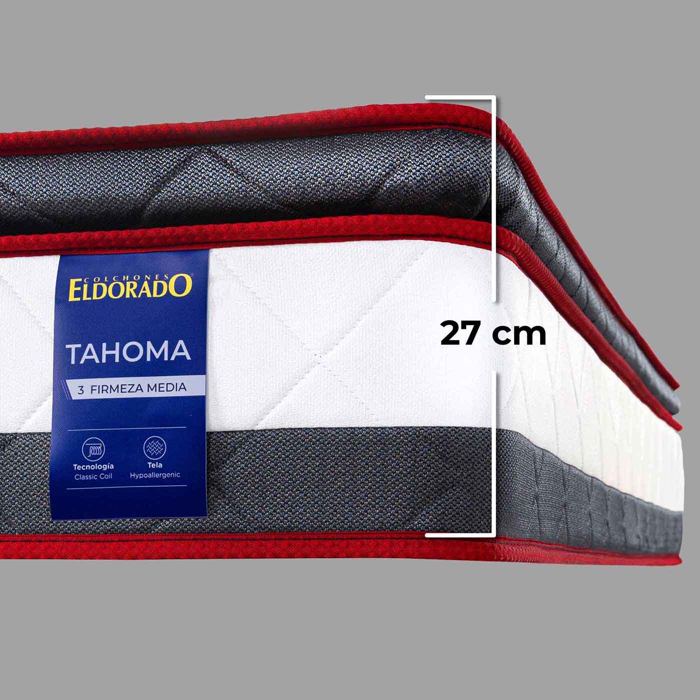 Combo Colchón ELDORADO Doble Tahoma 140 x 190 cm + Base Cama Belly Gris