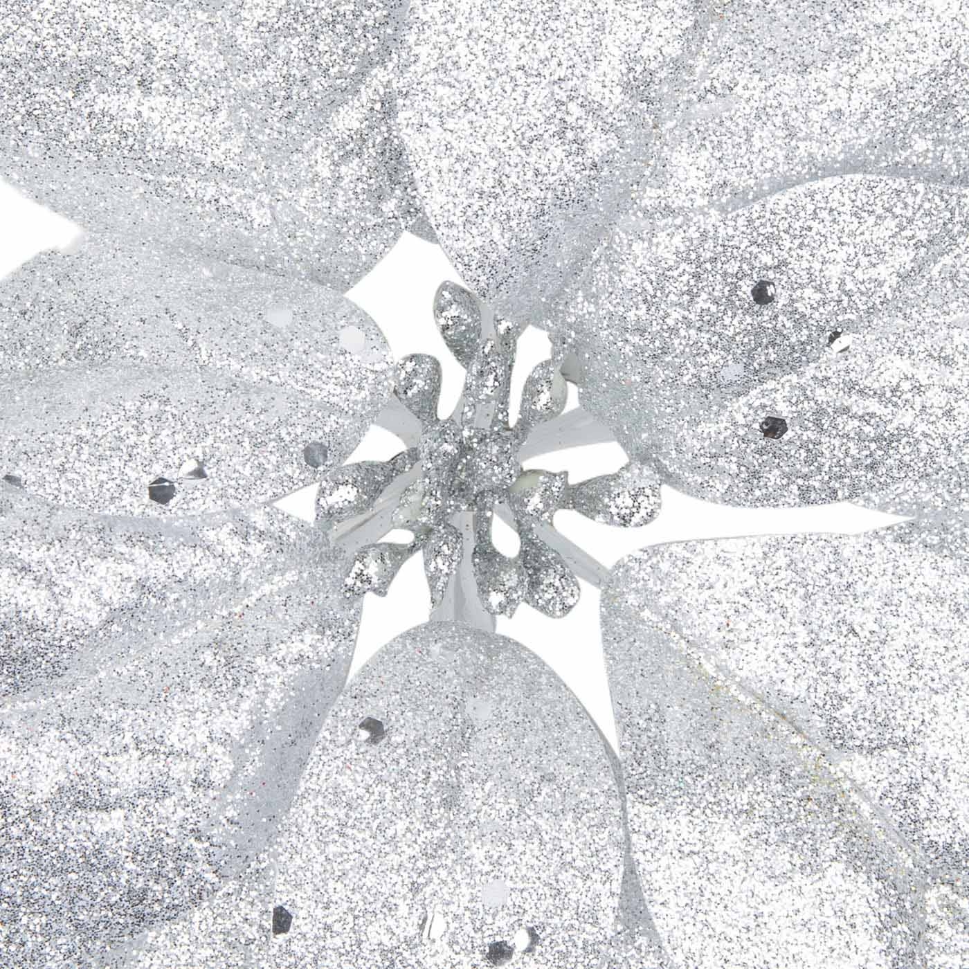 Adorno Navideño Rama Flor JOY Poinsettia Plateada Clip Adorno Navideño Rama Flor JOY Poinsettia Plateada Clip