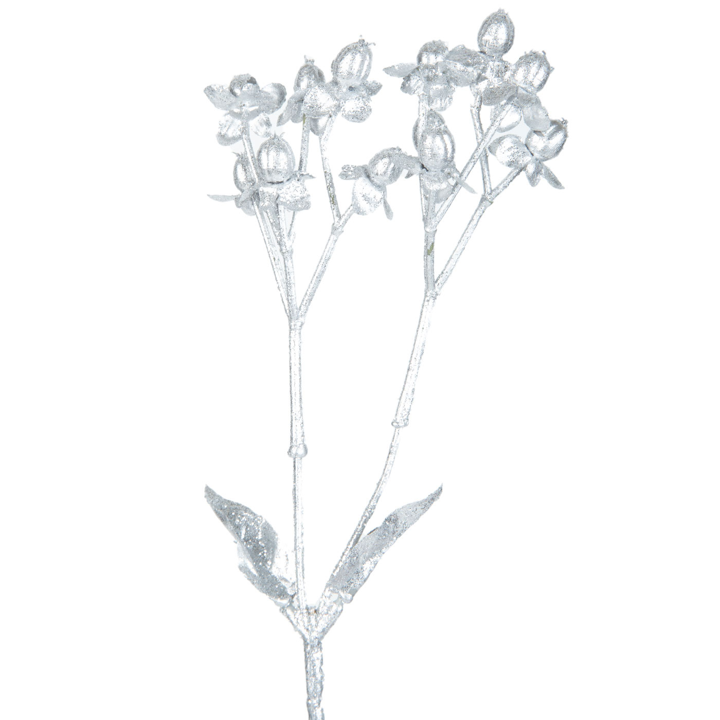 Adorno Navideño Rama con Hojas Plateadas JOY Tallo Largo 60 cm Adorno Navideño Rama con Hojas Plateadas JOY Tallo Largo 60 cm