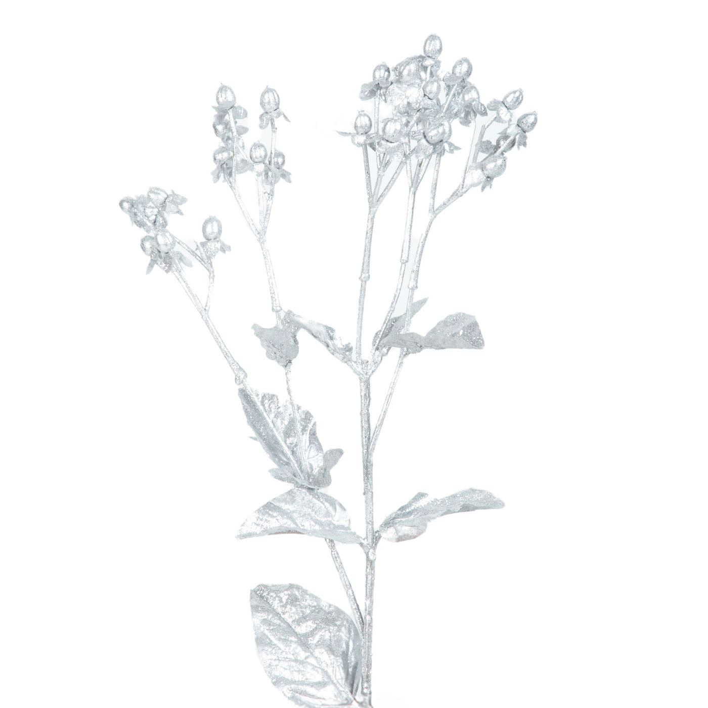 Adorno Navideño Rama con Hojas Plateadas JOY Tallo Largo 60 cm Adorno Navideño Rama con Hojas Plateadas JOY Tallo Largo 60 cm