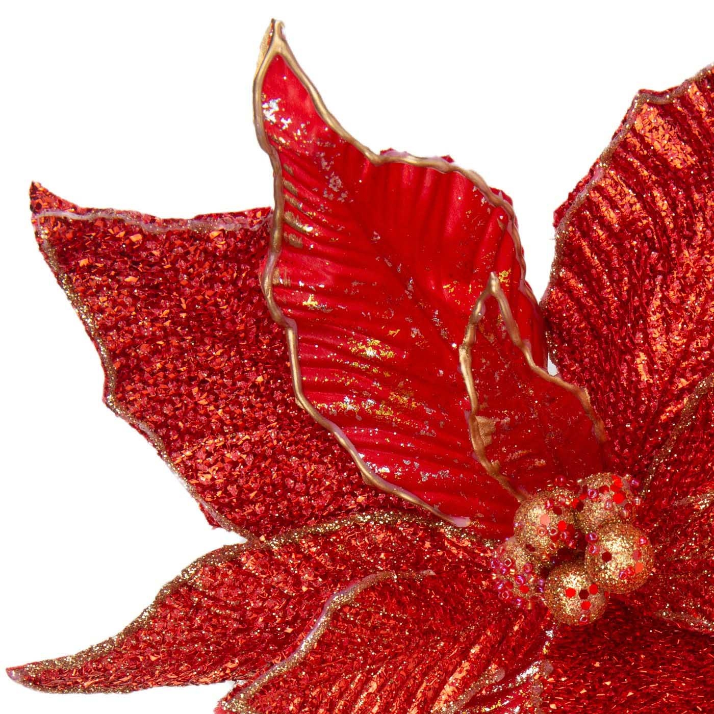Adorno Navideño Rama Flor JOY Poinsettia Roja Dorado 53 cm Adorno Navideño Rama Flor JOY Poinsettia Roja Dorado 53 cm