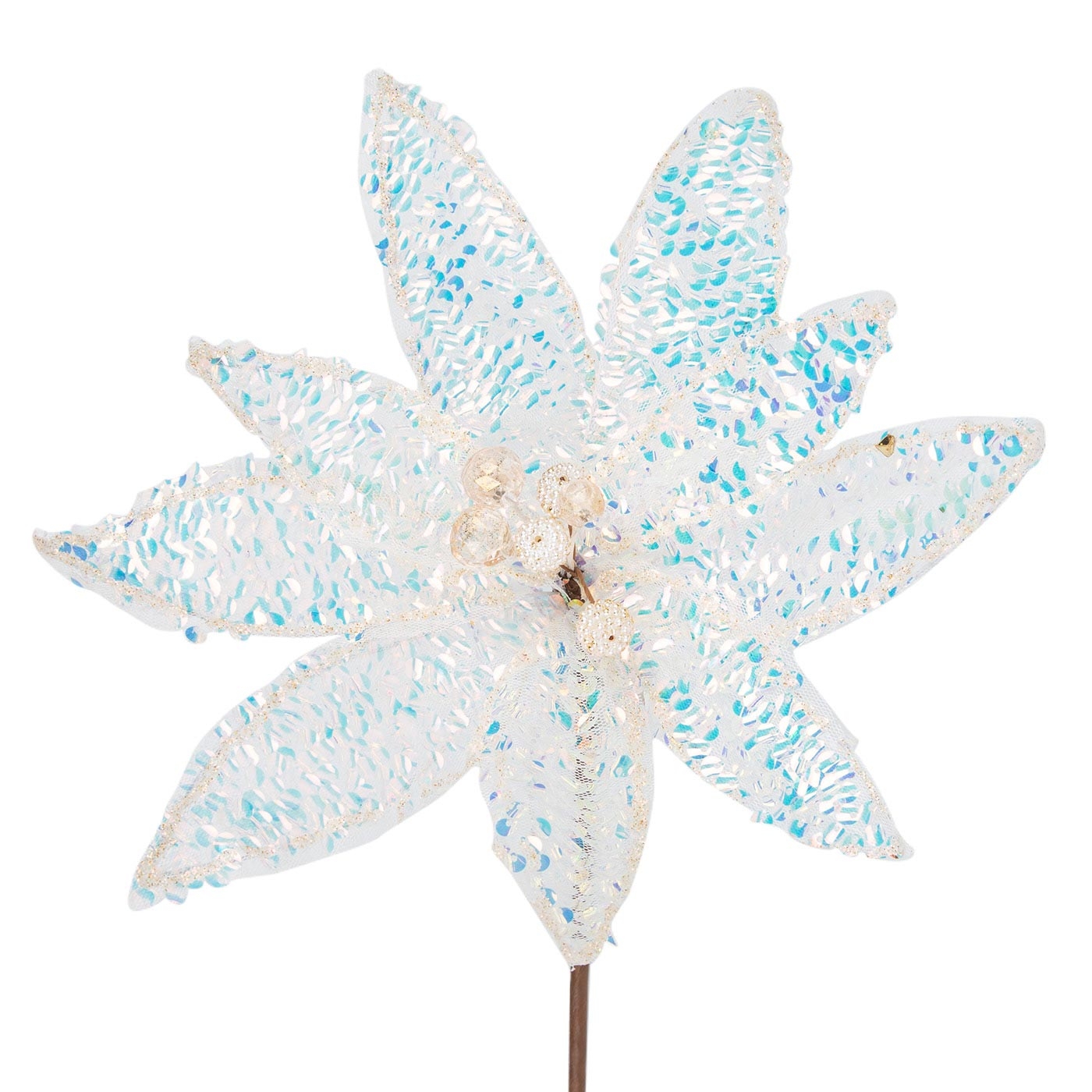 Adorno Navideño Rama Flor JOY Poinsettia Blanca con Lentejuelas 50 cm Adorno Navideño Rama Flor JOY Poinsettia Blanca con Lentejuelas 50 cm