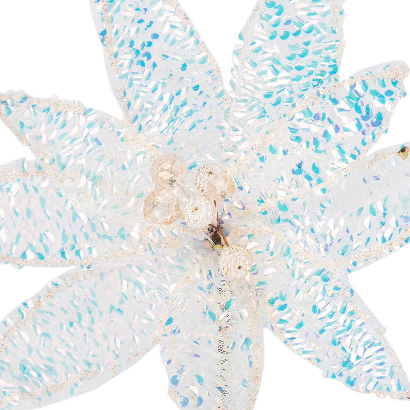 Adorno Navideño Rama Flor JOY Poinsettia Blanca con Lentejuelas 50 cm Adorno Navideño Rama Flor JOY Poinsettia Blanca con Lentejuelas 50 cm