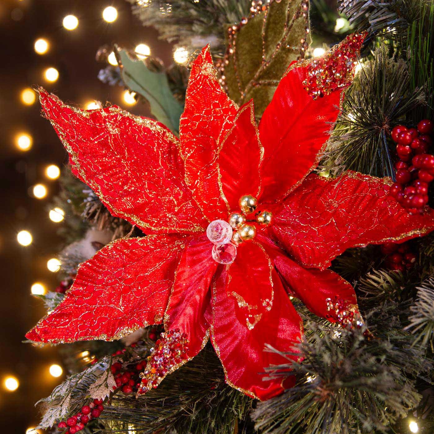 Adorno Navideño Rama Flor JOY Poinsettia Roja 55 cm Adorno Navideño Rama Flor JOY Poinsettia Roja 55 cm