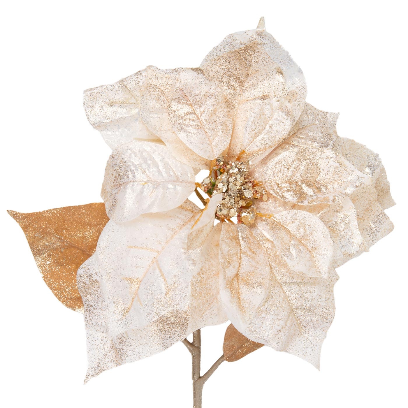 Adorno Navideño Rama Flor JOY Flor Poinsettia Blanca/Dorada 50 cm Adorno Navideño Rama Flor JOY Flor Poinsettia Blanca/Dorada 50 cm