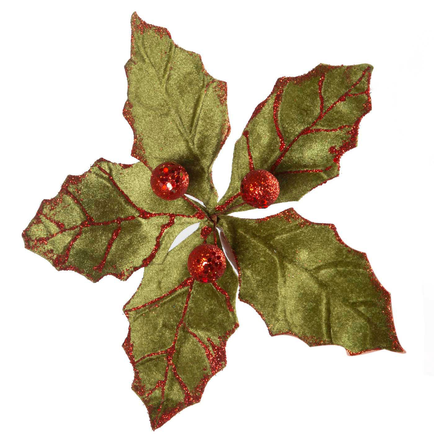 Adorno Navideño Rama JOY Hojas Navideñas Verde/Roja 26 cm Adorno Navideño Rama JOY Hojas Navideñas Verde/Roja 26 cm