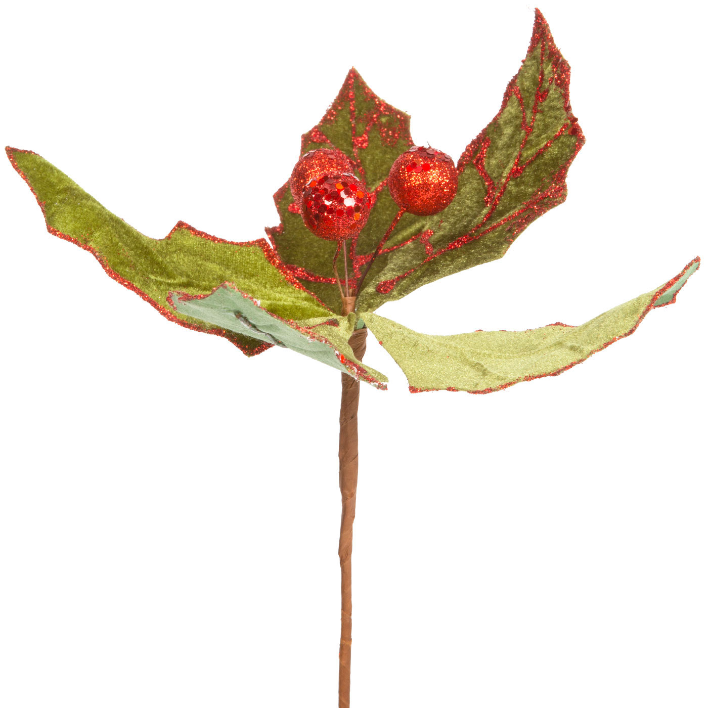 Adorno Navideño Rama JOY Hojas Navideñas Verde/Roja 26 cm Adorno Navideño Rama JOY Hojas Navideñas Verde/Roja 26 cm