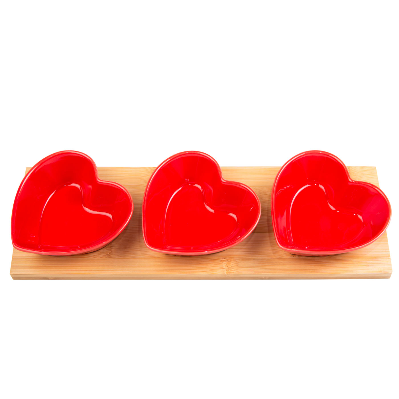 Set x 4 Piezas FREE HOME Platos para Snack Corazón + Bandeja de Bambú Set x 4 Piezas FREE HOME Platos para Snack Corazón + Bandeja de Bambú