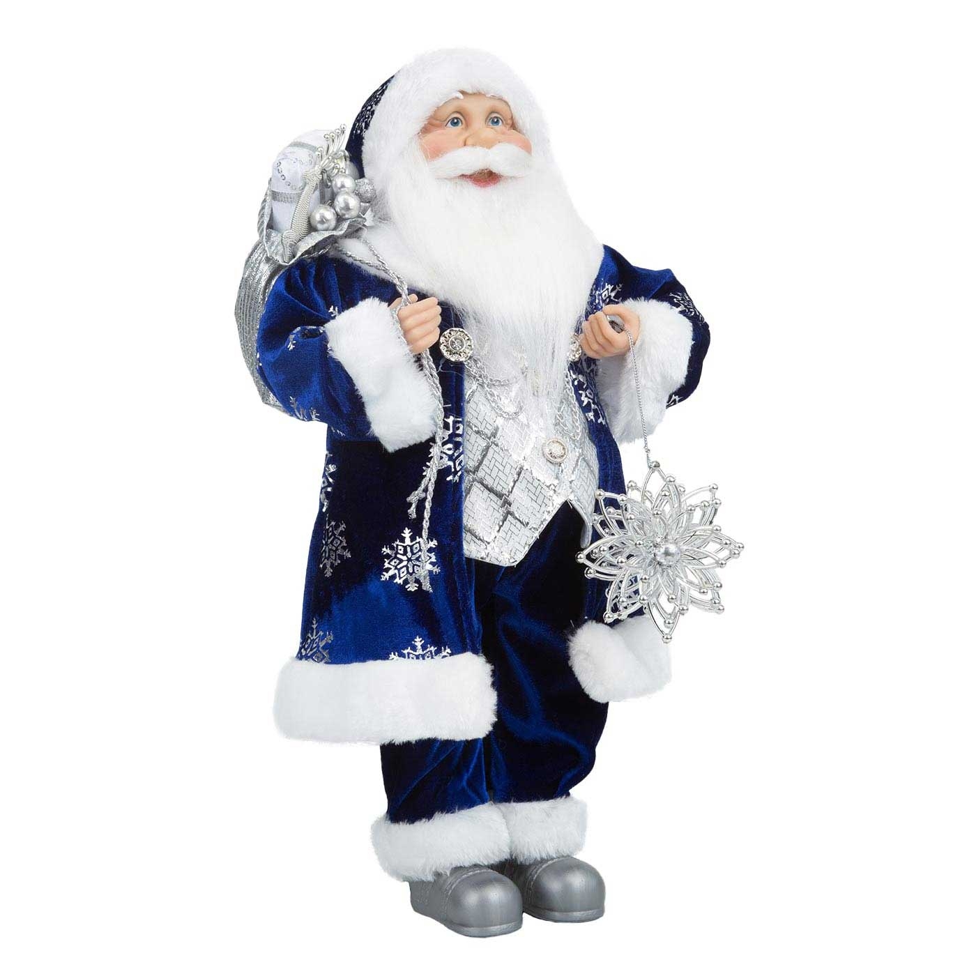 Muñeco Papá Noel JOY Con Traje Azul, Bolsa de Regalos y Estrella 45 cm Muñeco Papá Noel JOY Con Traje Azul, Bolsa de Regalos y Estrella 45 cm