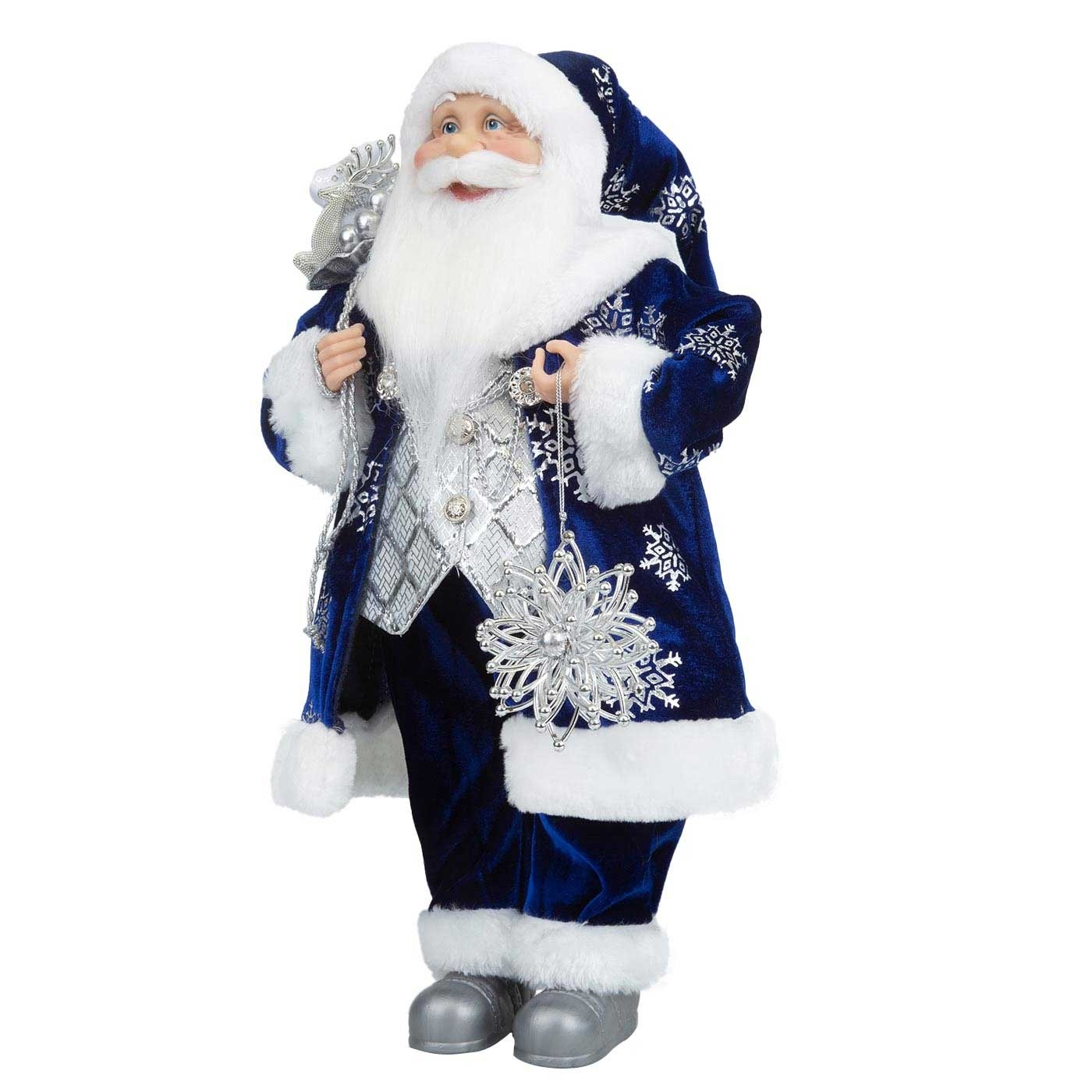 Muñeco Papá Noel JOY Con Traje Azul, Bolsa de Regalos y Estrella 45 cm Muñeco Papá Noel JOY Con Traje Azul, Bolsa de Regalos y Estrella 45 cm