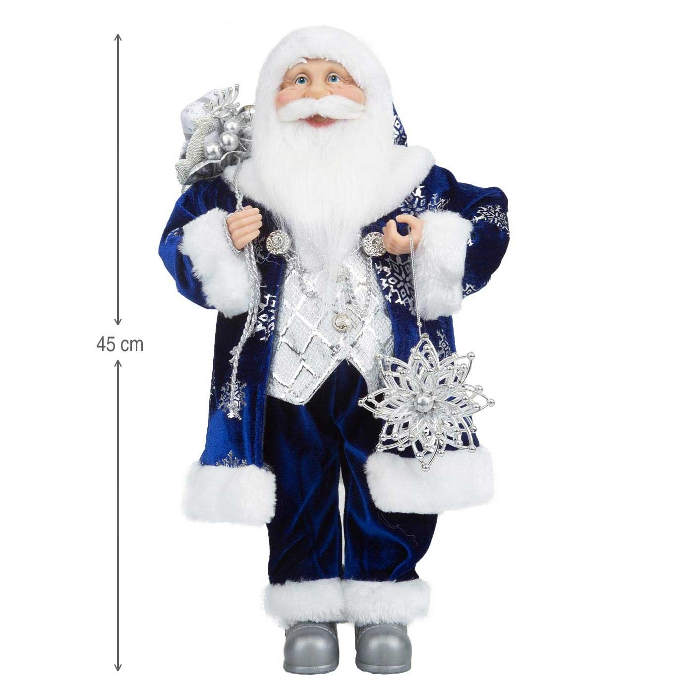 Muñeco Papá Noel JOY Con Traje Azul, Bolsa de Regalos y Estrella 45 cm Muñeco Papá Noel JOY Con Traje Azul, Bolsa de Regalos y Estrella 45 cm