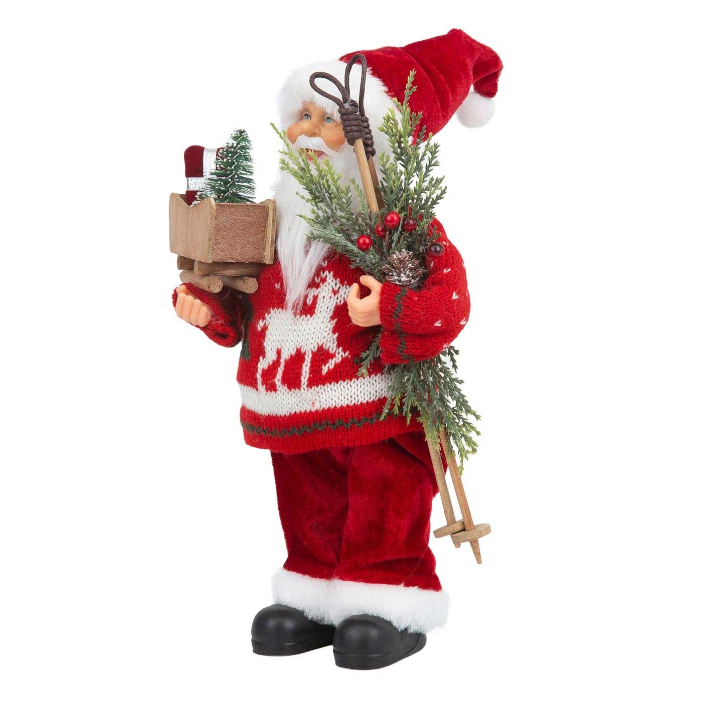 Muñeco Papá Noel JOY Abrigo de Lana Rojo con Bastones de Esquí 30 cm Muñeco Papá Noel JOY Abrigo de Lana Rojo con Bastones de Esquí 30 cm