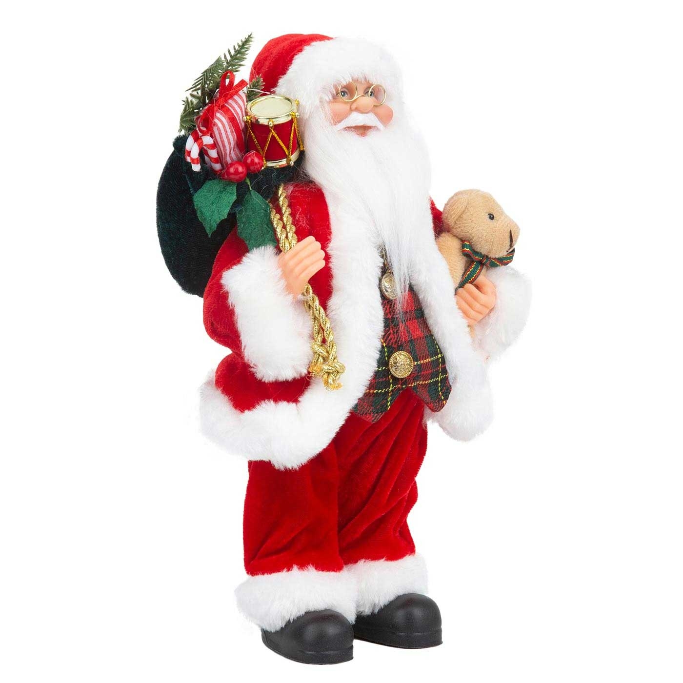 Muñeco Papá Noel JOY con Bolsa de Regalos, Tambor y Oso de Peluche 30 cm Muñeco Papá Noel JOY con Bolsa de Regalos, Tambor y Oso de Peluche 30 cm