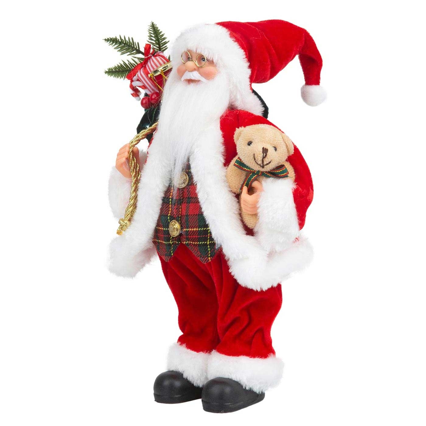 Muñeco Papá Noel JOY con Bolsa de Regalos, Tambor y Oso de Peluche 30 cm Muñeco Papá Noel JOY con Bolsa de Regalos, Tambor y Oso de Peluche 30 cm