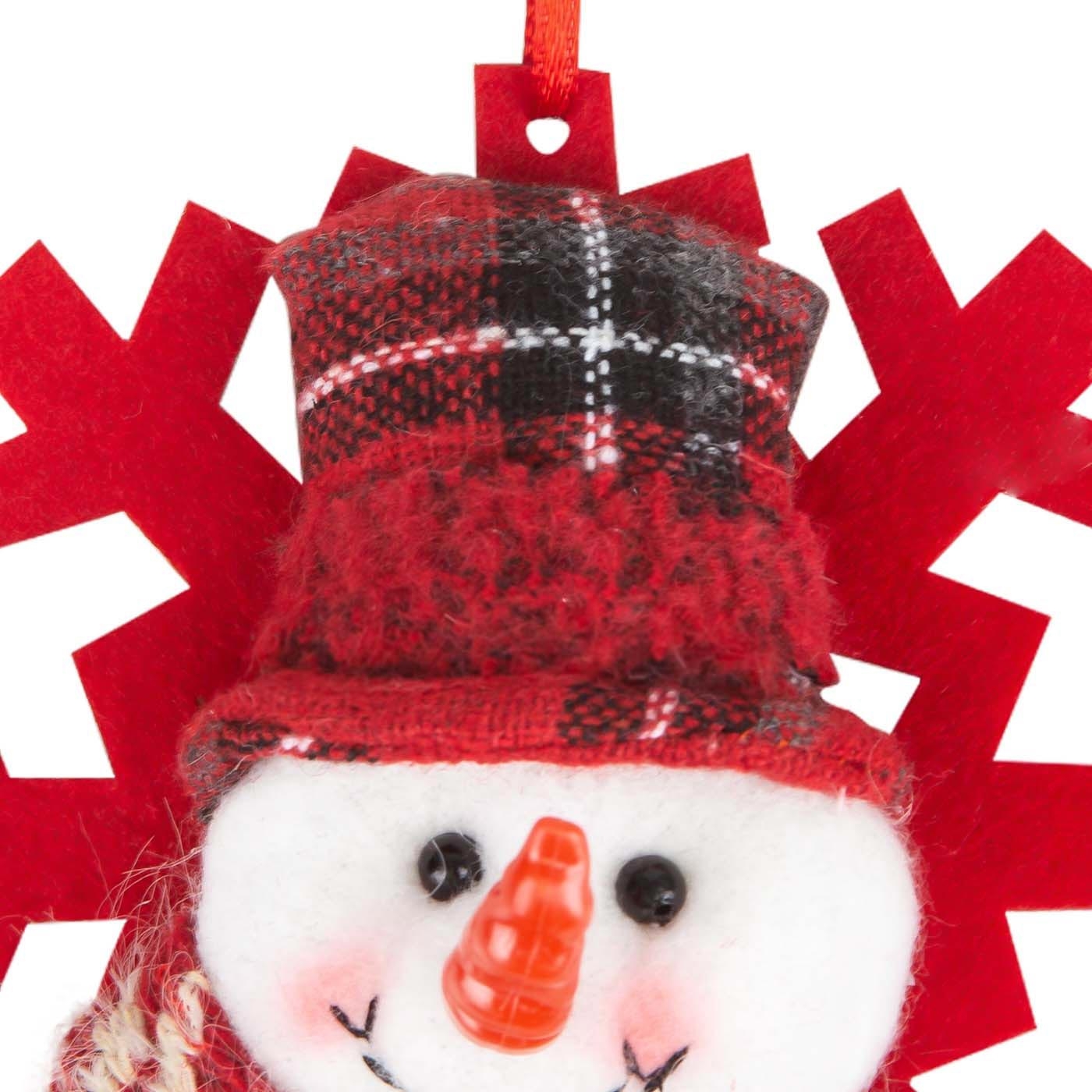 Adorno Navideño JOY Colgante Hombre de Nieve con Gorro y Bufanda Tejida Copo Nieve Roja 11 cm Adorno Navideño JOY Colgante Hombre de Nieve con Gorro y Bufanda Tejida Copo Nieve Roja 11 cm